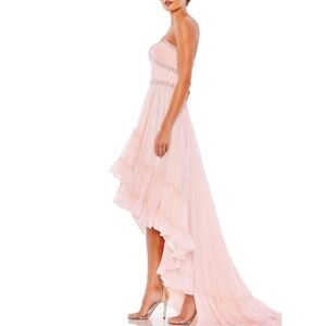 MAC DUGGAL 10 Beaded Ruffle High Low Gown Pink Sleeveless Chiffon 68096
